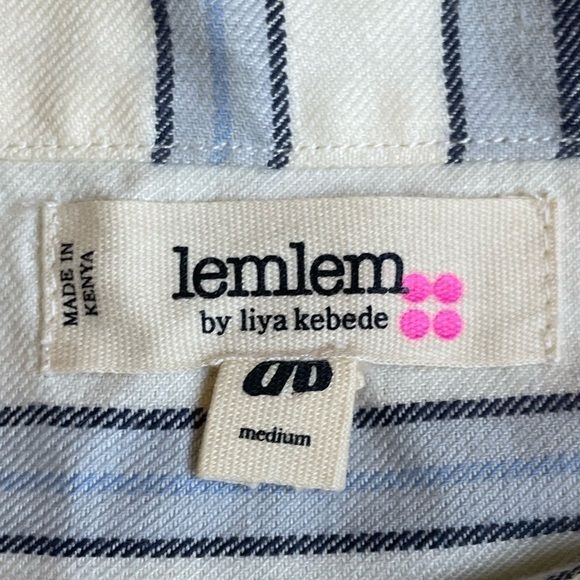 Lemlem Halima Crop Top Striped Off The Shoulder Linen/Cotton Off White/Blue SZ M - Picture 6 of 16